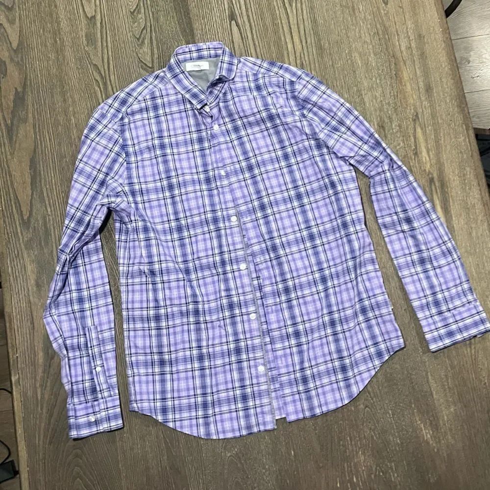 Calvin Klein Womens Button Down Shirt Long Sleeve Graphic Shadow Plaid Purple M